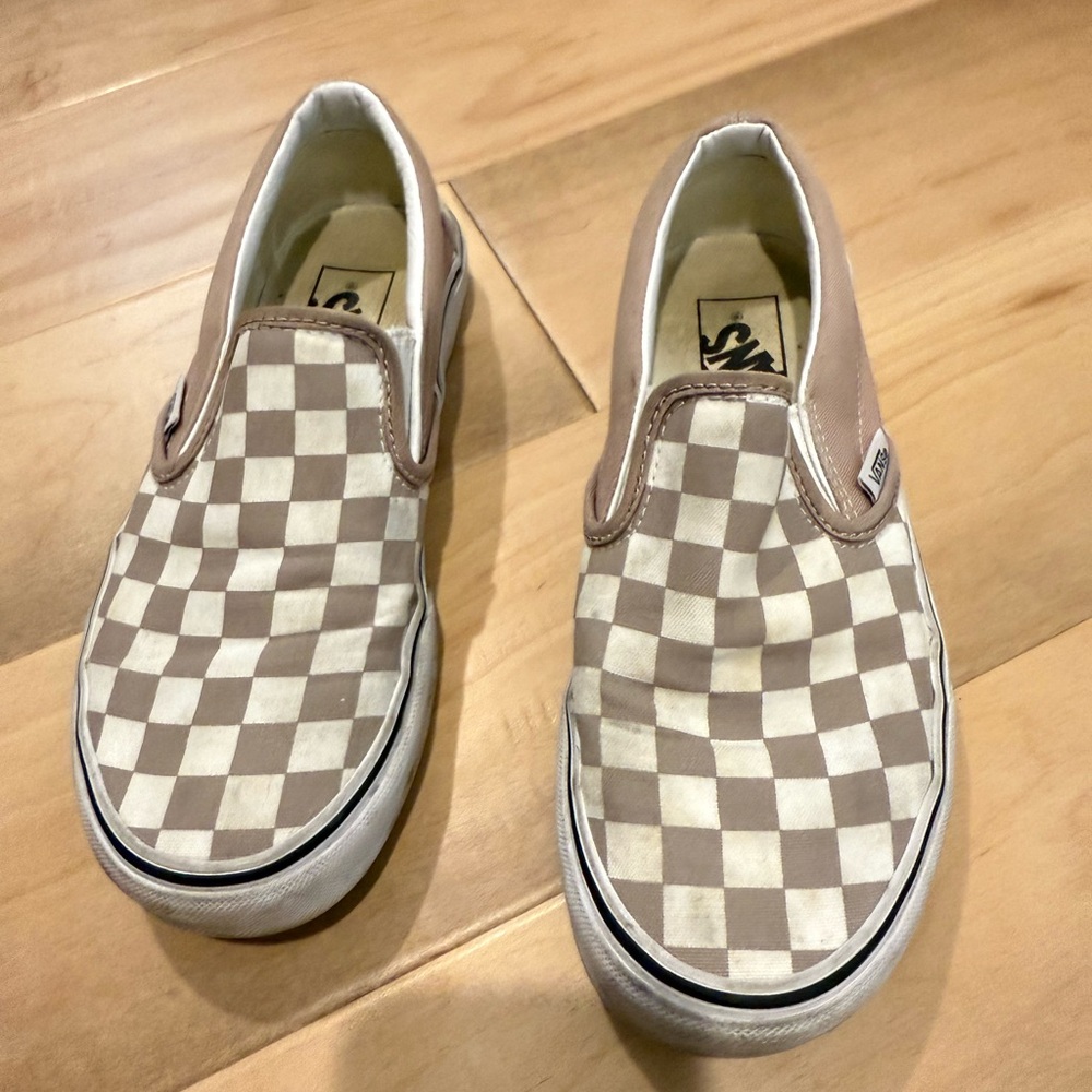 Vans Kids Brown and White Checkered Slip-On Sneakers